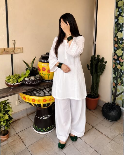 White Farshi 2 PC Stitched
