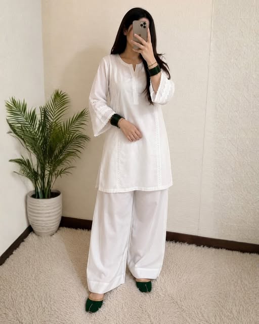White Farshi 2 PC Stitched