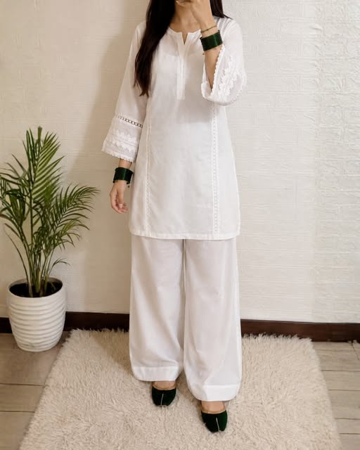 White Farshi 2 PC Stitched