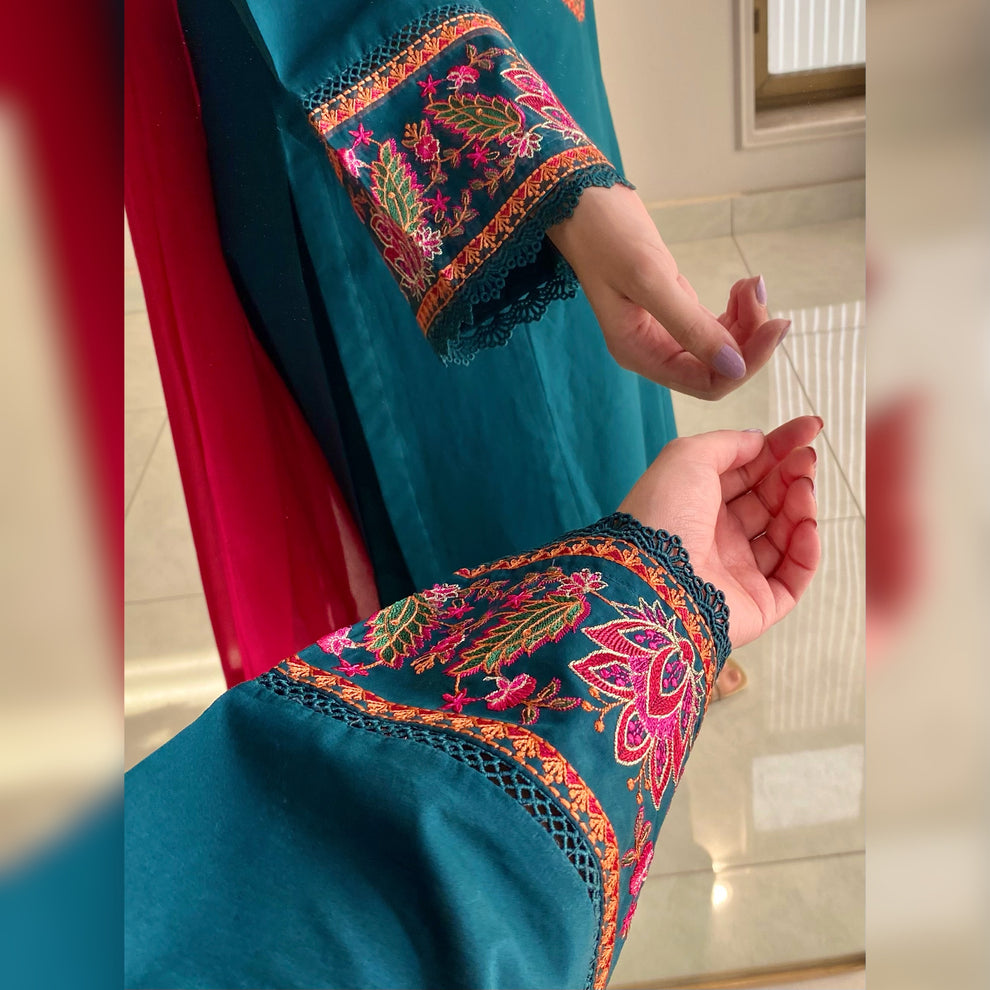 Teal Green 3PC Stitched