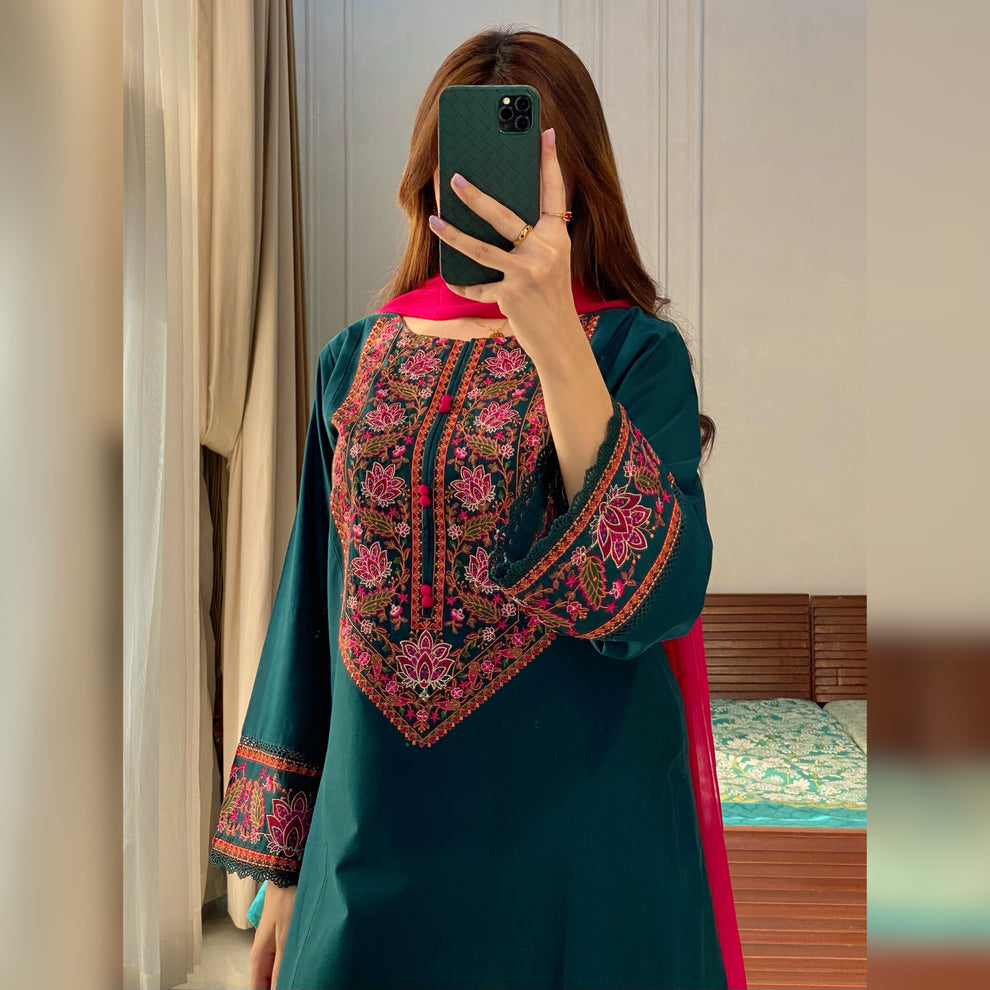 Teal Green 3PC Stitched