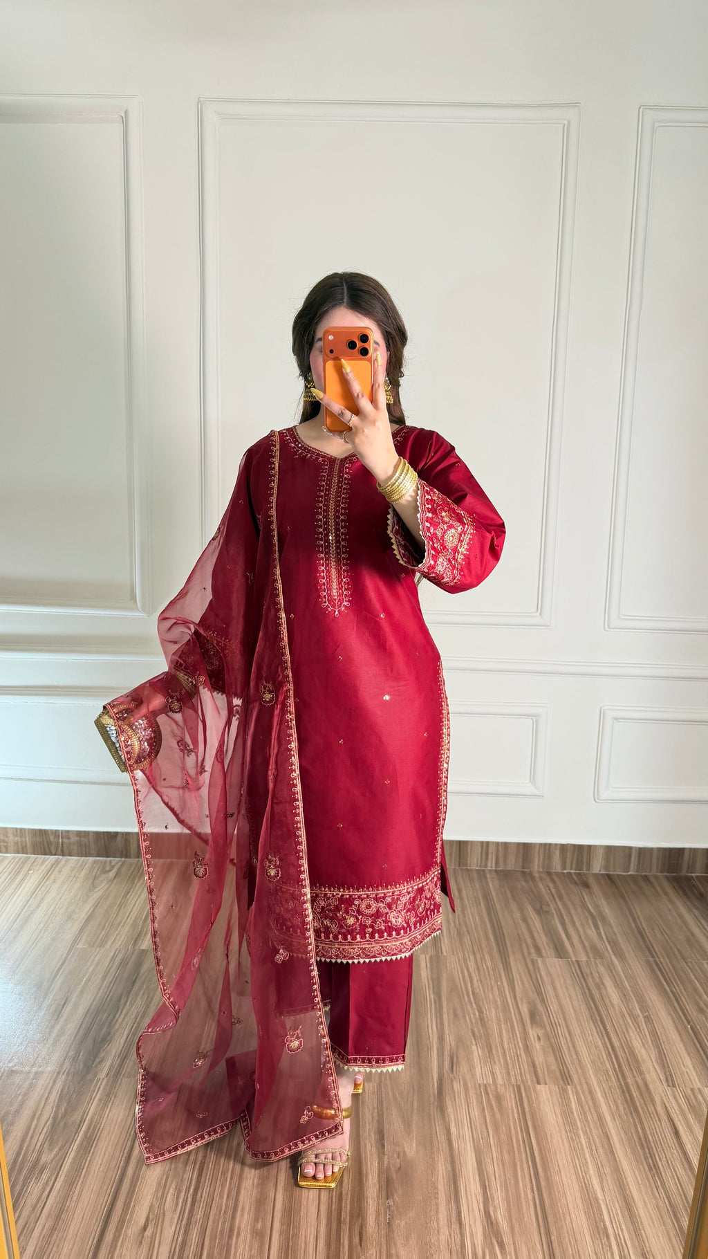 Elmire Maroon 3PC Stitched