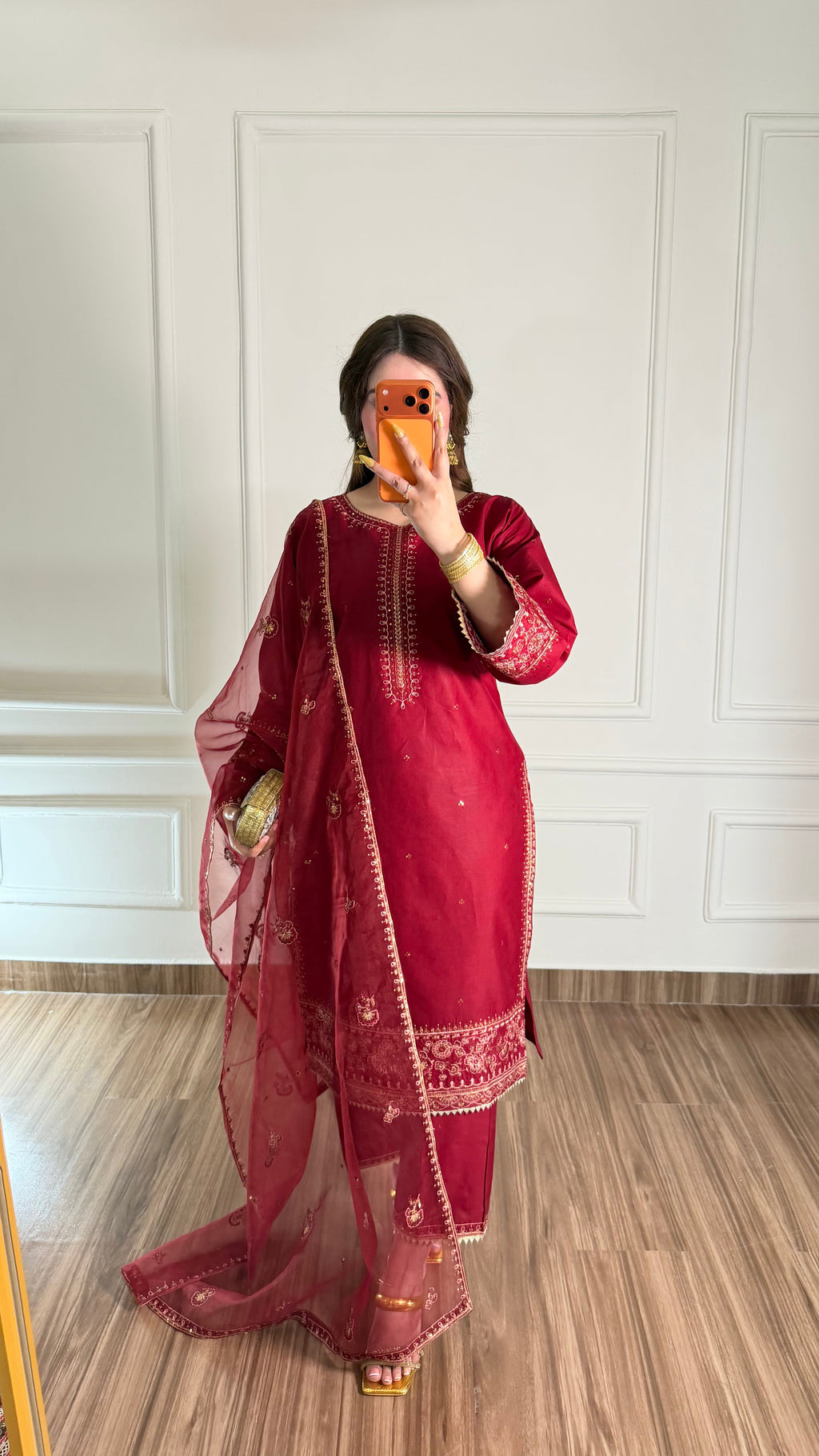 Elmire Maroon 3PC Stitched