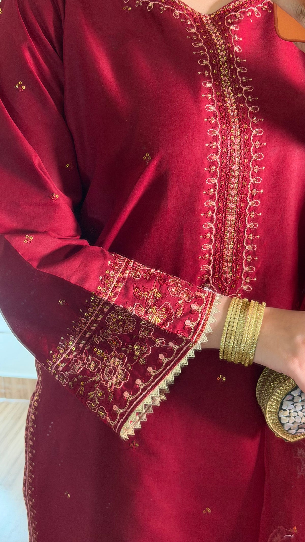 Elmire Maroon 3PC Stitched