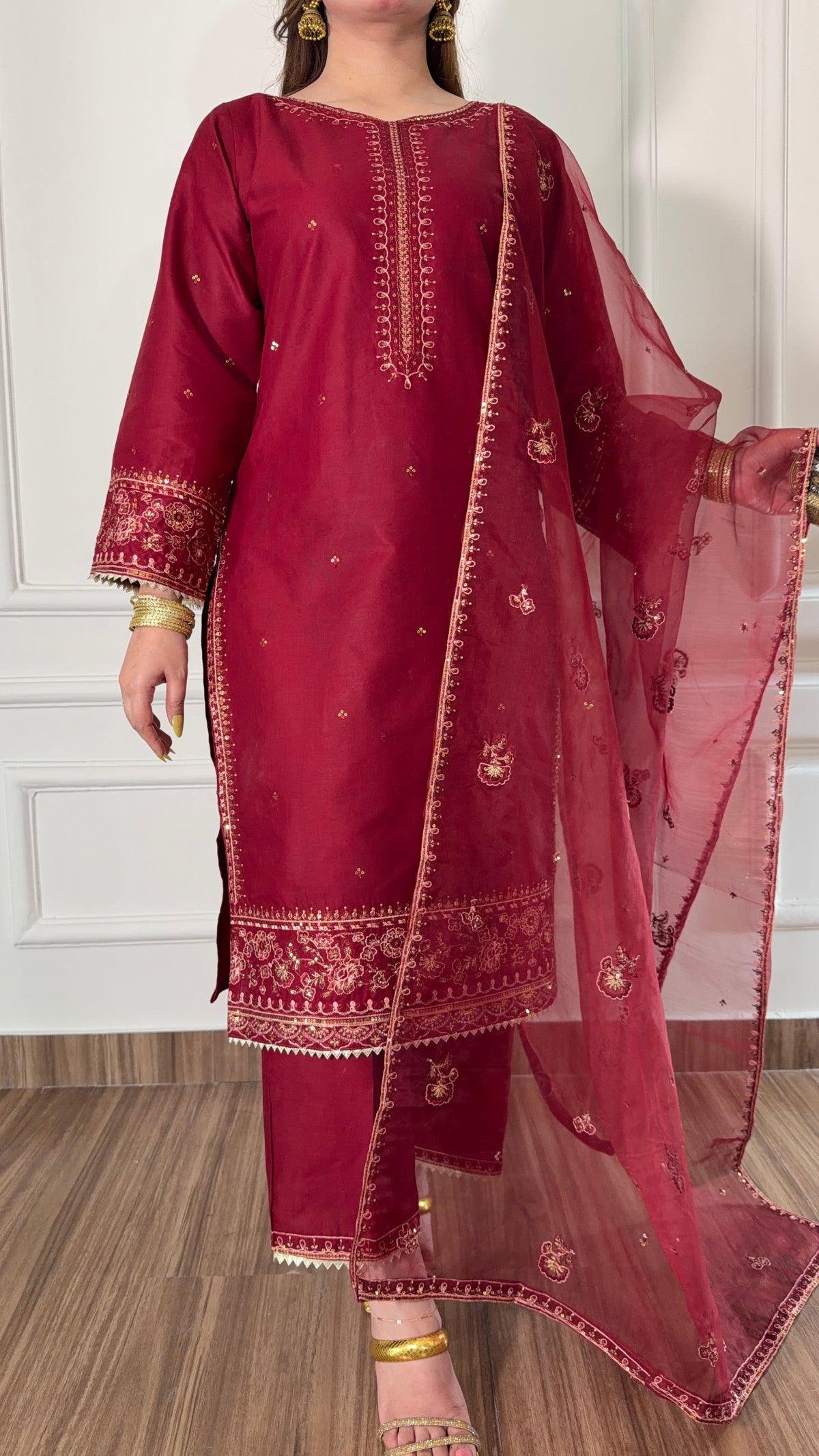 Elmire Maroon 3PC Stitched