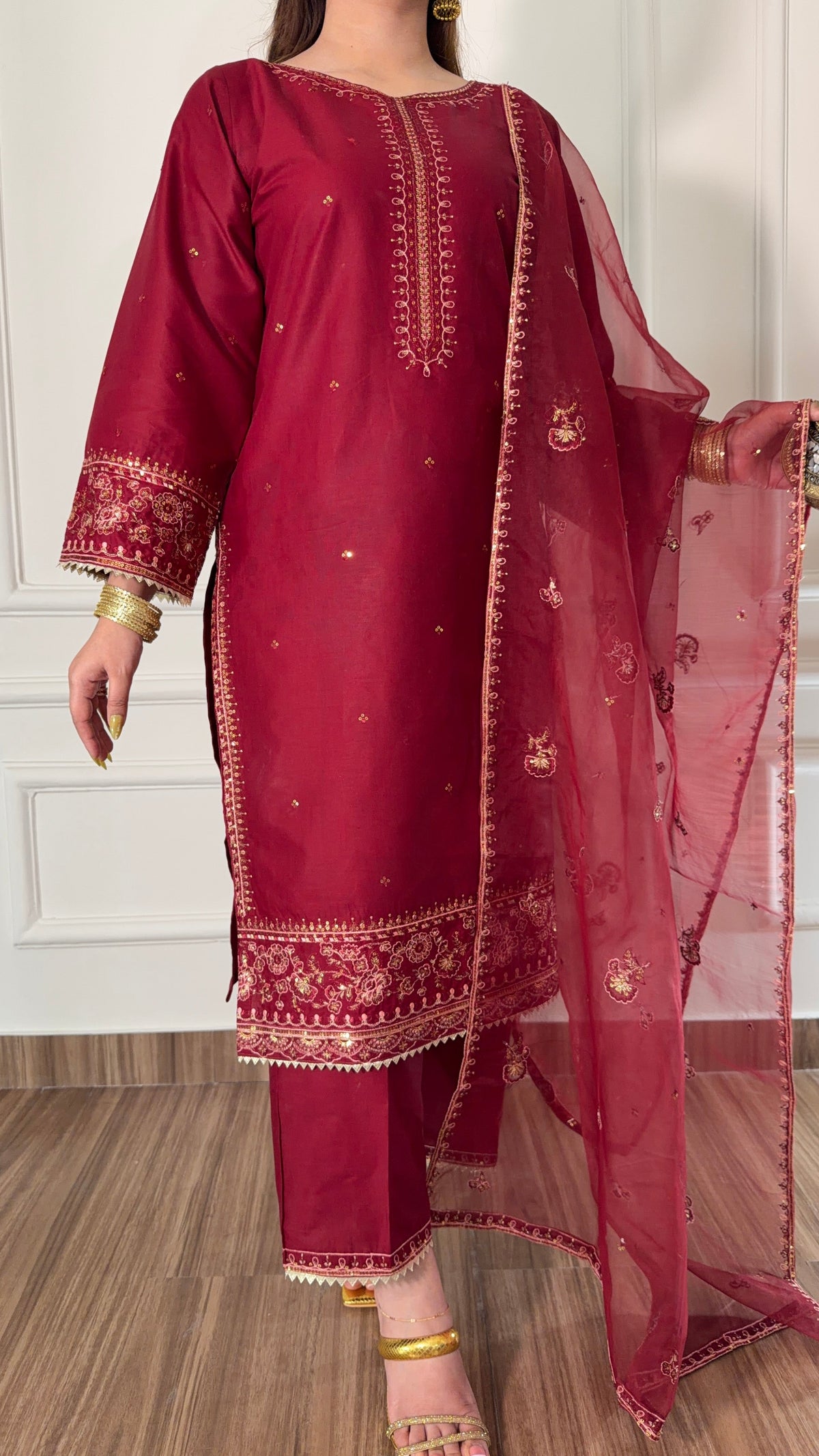 Elmire Maroon 3PC Stitched