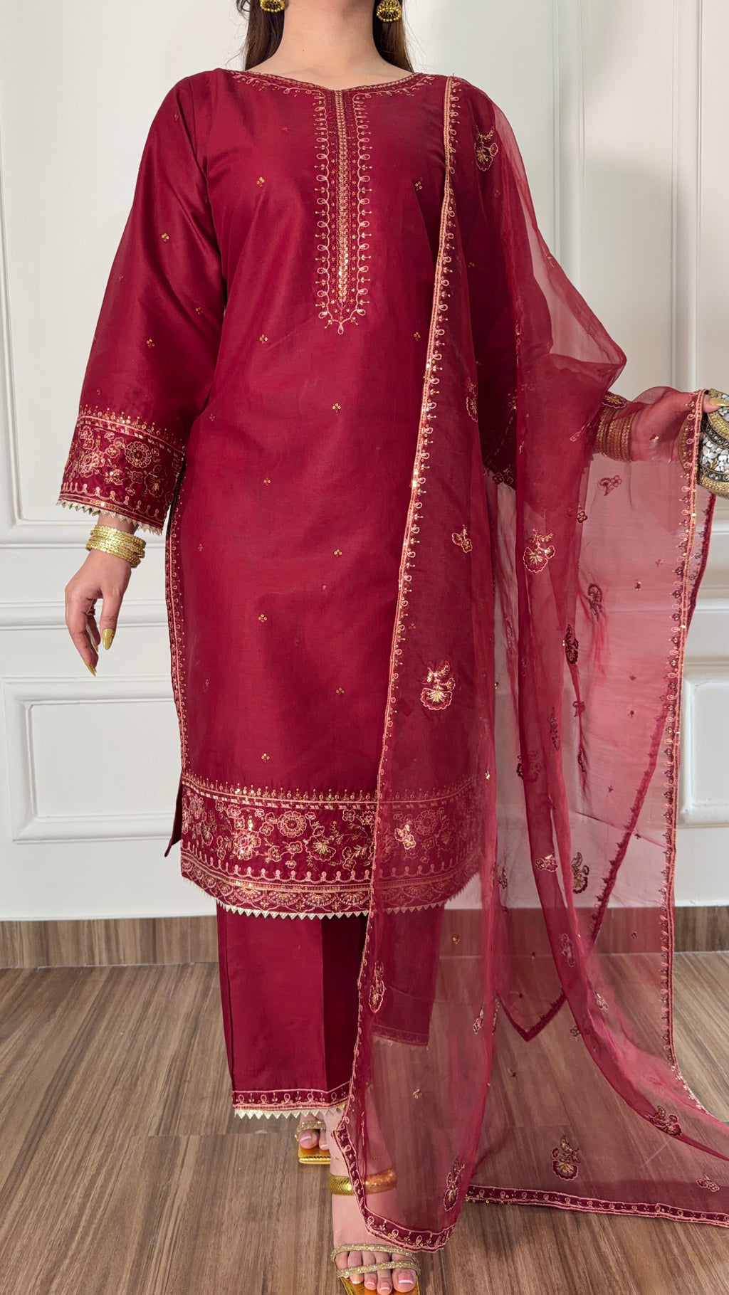 Elmire Maroon 3PC Stitched