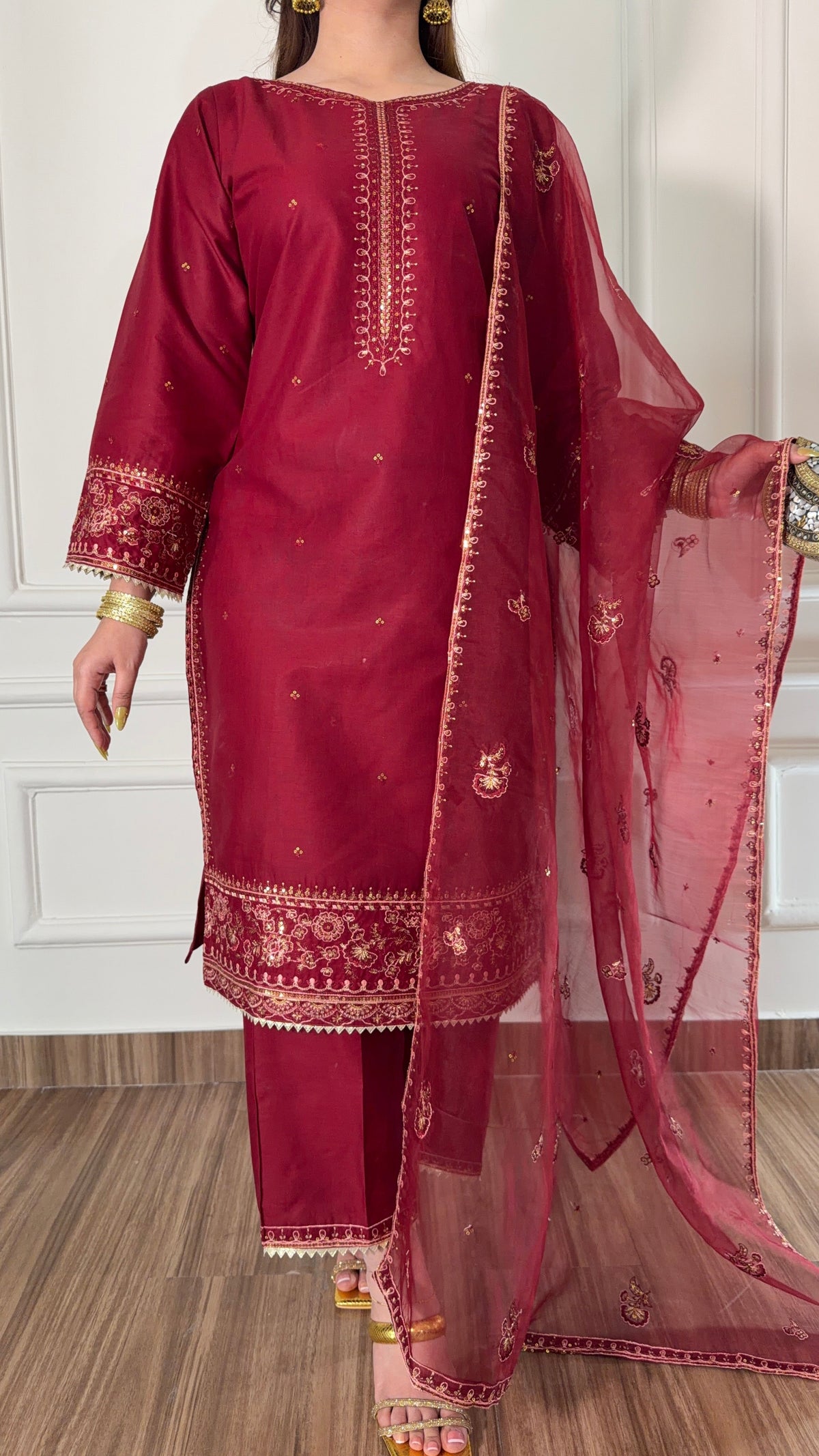 Elmire Maroon 3PC Stitched