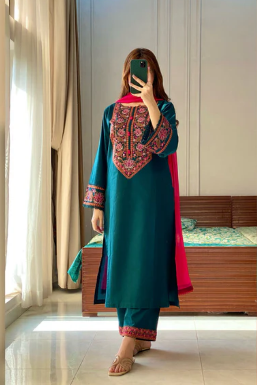 Teal Green 3PC Stitched